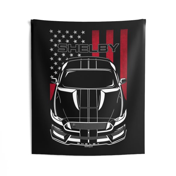 Ford Mustang Shelby GT350 2015-2020 Black Stripes Tapestry - US Flag Wall Art 50 x 60 inch by Auto Art Apparel