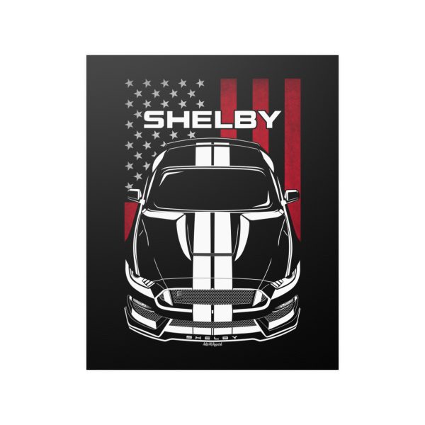 Ford Mustang Shelby GT350 2015-2020 White Stripes Poster - US Flag Print 16 x 20 inch by Auto Art Apparel