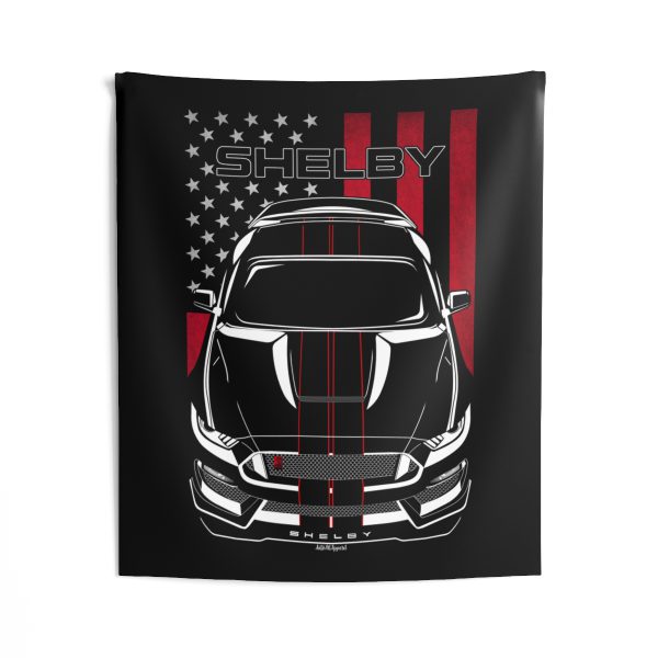 Ford Mustang Shelby GT350R 2015-2020 Black Stripes Tapestry - US Flag Wall Art 50 x 60 inch by Auto Art Apparel