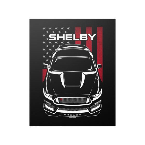 Ford Mustang Shelby GT350R 2015-2020 Poster - US Flag Print 16 x 20 inch by Auto Art Apparel