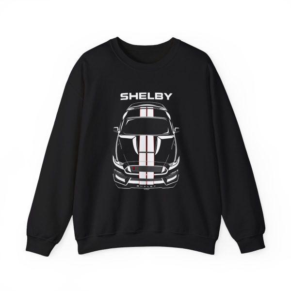Ford Mustang Shelby GT350R 2015-2020 White Stripes Crewneck Sweatshirt Black by Auto Art Apparel