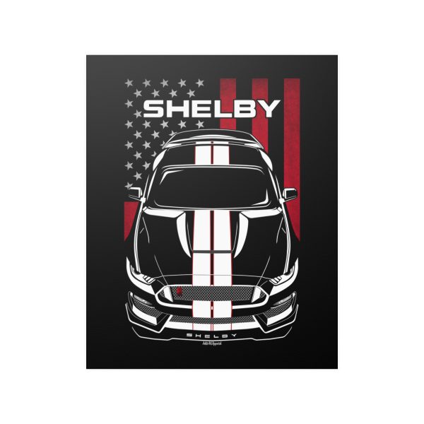 Ford Mustang Shelby GT350R 2015-2020 White Stripes Poster - US Flag Print 16 x 20 inch by Auto Art Apparel