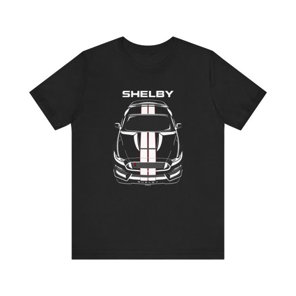 Ford Mustang Shelby GT350R 2015-2020 White Stripes T-shirt Black by Auto Art Apparel