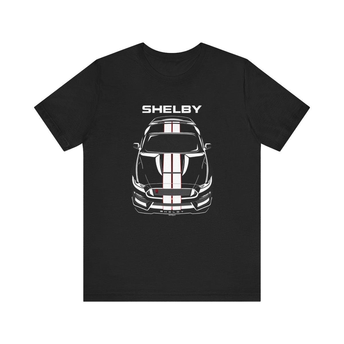 Ford Mustang Shelby GT350R 2015-2020 White Stripes T-shirt Black by Auto Art Apparel