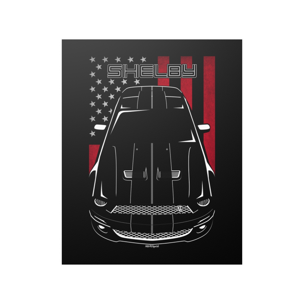 Ford Mustang Shelby GT500 2007-2009 Black Stripes Poster - US Flag Print 16 x 20 inch by Auto Art Apparel