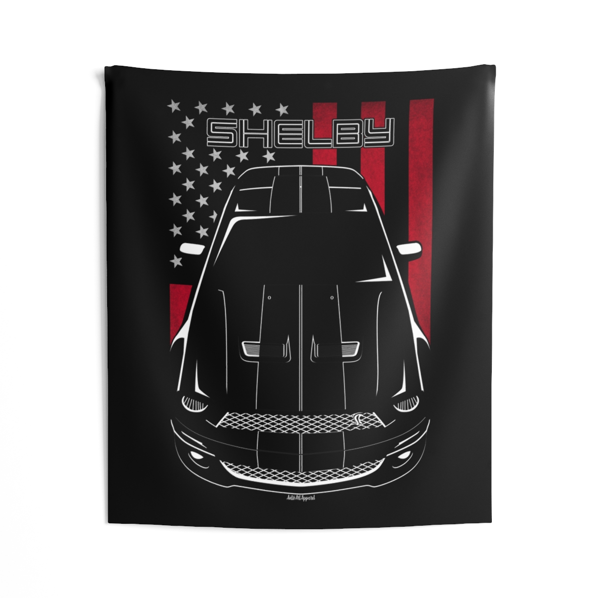 Ford Mustang Shelby GT500 2007-2009 Black Stripes Tapestry - US Flag Wall Art 50 x 60 inch by Auto Art Apparel