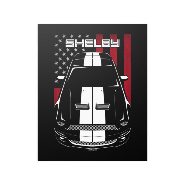 Ford Mustang Shelby GT500 2007-2009 White Stripes Poster - US Flag Print 16 x 20 inch by Auto Art Apparel