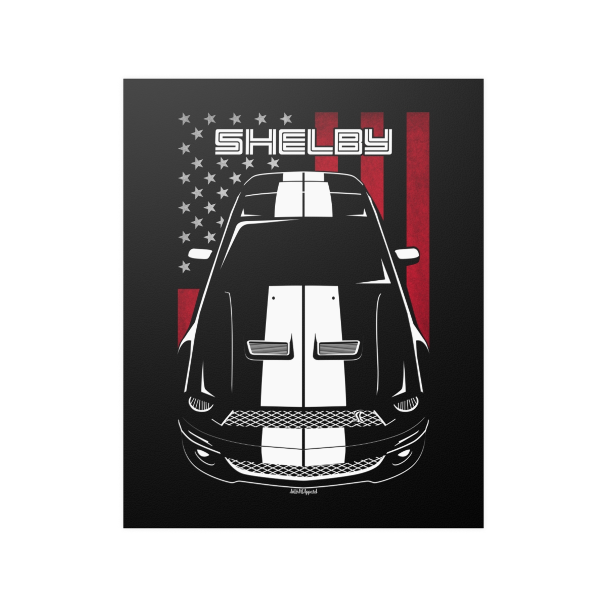 Ford Mustang Shelby GT500 2007-2009 White Stripes Poster - US Flag Print 16 x 20 inch by Auto Art Apparel