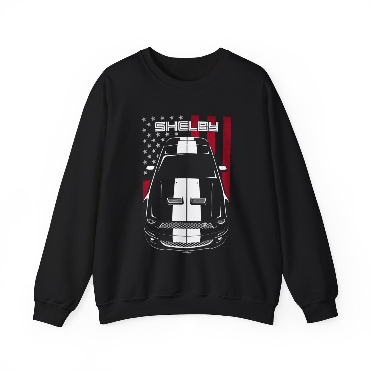 Ford Mustang Shelby GT500 2007-2009 White Stripes Sweatshirt - US Flag Crewneck Black by Auto Art Apparel