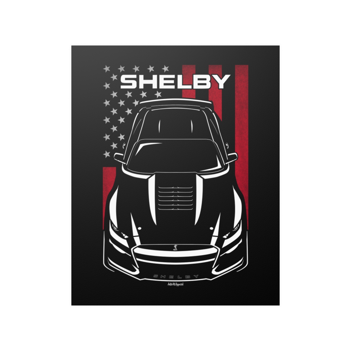 Ford Mustang Shelby GT500 2020-2022 Poster - US Flag Print 16 x 20 inch by Auto Art Apparel