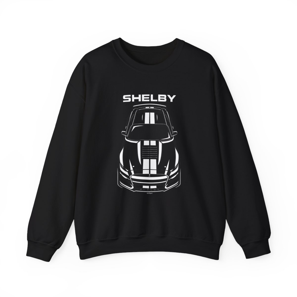 Ford Mustang Shelby GT500 2020-2022 White Stripes Crewneck Sweatshirt Black by Auto Art Apparel