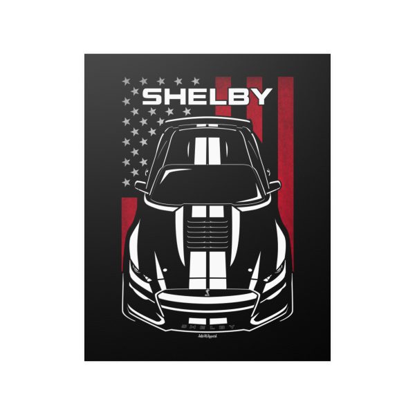 Ford Mustang Shelby GT500 2020-2022 White Stripes Poster - US Flag Print 16 x 20 inch by Auto Art Apparel
