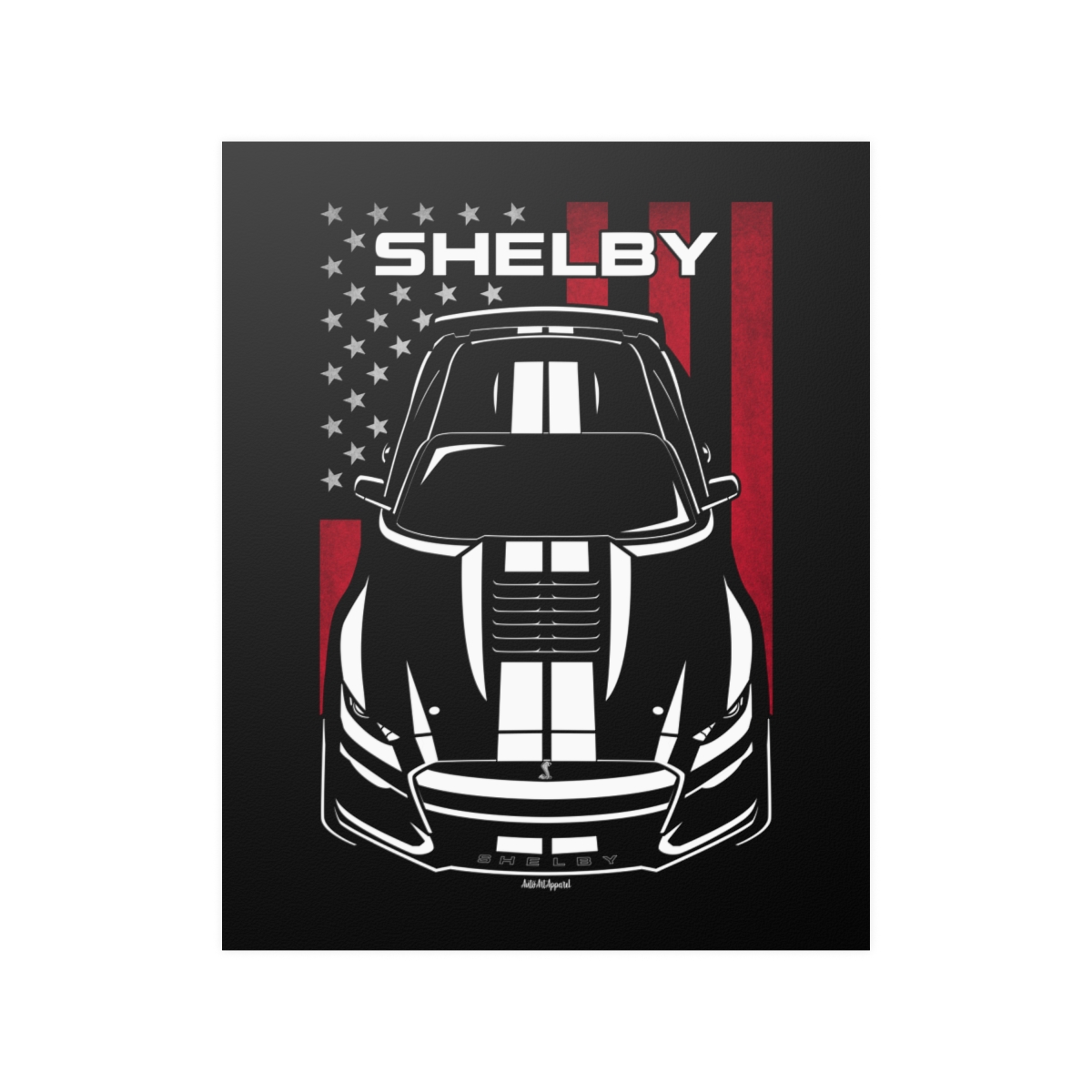 Ford Mustang Shelby GT500 2020-2022 White Stripes Poster - US Flag Print 16 x 20 inch by Auto Art Apparel