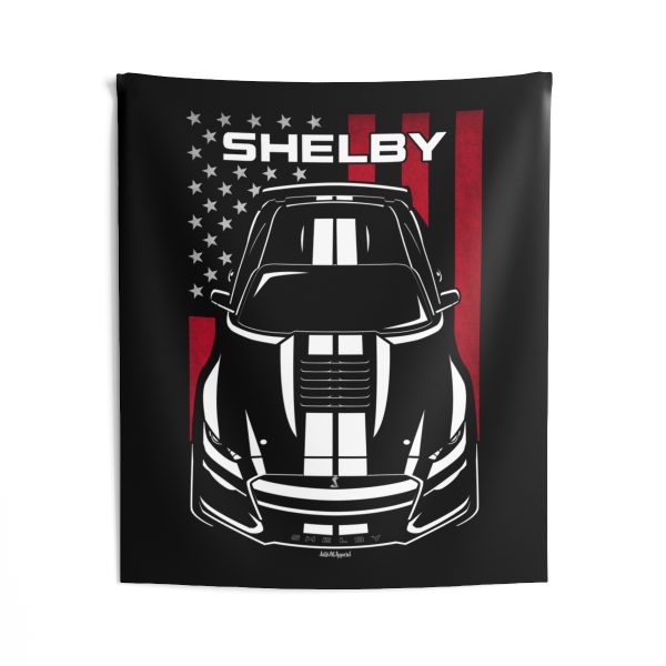 Ford Mustang Shelby GT500 2020-2022 White Stripes Tapestry - US Flag Wall Art 50 x 60 inch by Auto Art Apparel