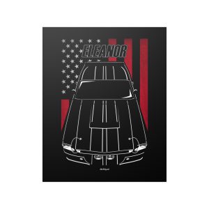 Ford Mustang Shelby GT500 Eleanor 1967 Black Stripes Poster - US Flag Print 16 x 20 inch by Auto Art Apparel