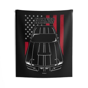 Ford Mustang Shelby GT500 Eleanor 1967 Black Stripes Tapestry - US Flag Wall Art 50 x 60 inch by Auto Art Apparel