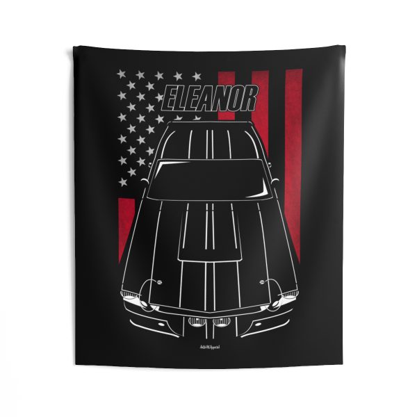 Ford Mustang Shelby GT500 Eleanor 1967 Black Stripes Tapestry - US Flag Wall Art 50 x 60 inch by Auto Art Apparel