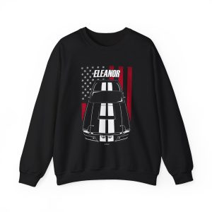 Ford Mustang Shelby GT500 Eleanor 1967 White Stripes Sweatshirt - US Flag Crewneck Black by Auto Art Apparel