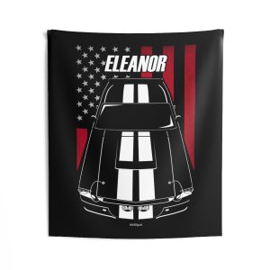 Ford Mustang Shelby GT500 Eleanor 1967 White Stripes Tapestry - US Flag Wall Art 50 x 60 inch by Auto Art Apparel