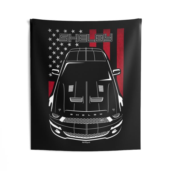 Ford Mustang Shelby GT500 KR 2008-2009 Black Stripes Tapestry - US Flag Wall Art 50 x 60 inch by Auto Art Apparel