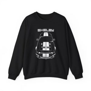 Ford Mustang Shelby GT500 KR 2008-2009 White Stripes Crewneck Sweatshirt Black by Auto Art Apparel