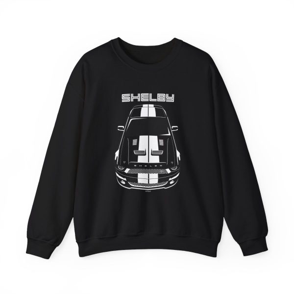 Ford Mustang Shelby GT500 KR 2008-2009 White Stripes Crewneck Sweatshirt Black by Auto Art Apparel