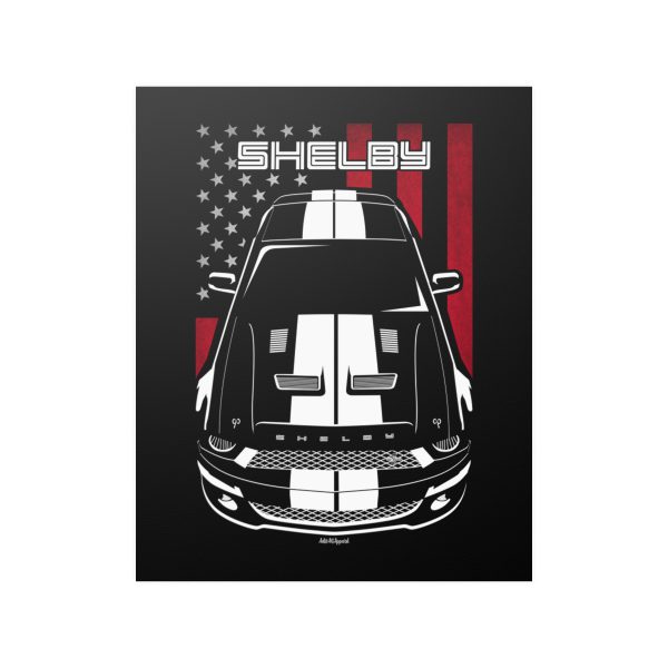 Ford Mustang Shelby GT500 KR 2008-2009 White Stripes Poster - US Flag Print 16 x 20 inch by Auto Art Apparel