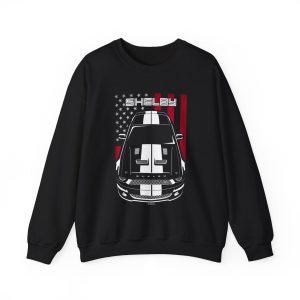 Ford Mustang Shelby GT500 KR 2008-2009 White Stripes Sweatshirt - US Flag Crewneck Black by Auto Art Apparel