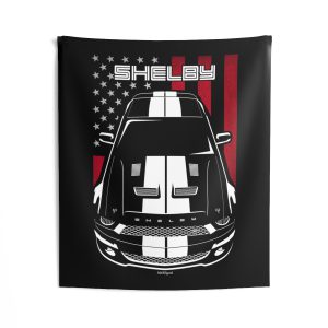 Ford Mustang Shelby GT500 KR 2008-2009 White Stripes Tapestry - US Flag Wall Art 50 x 60 inch by Auto Art Apparel