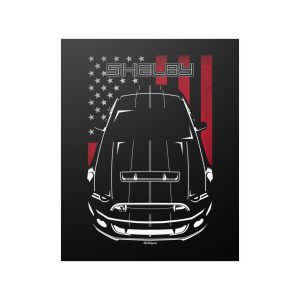 Ford Mustang Shelby GT500 S197 2013-2014 Black Stripes Poster - US Flag Print 16 x 20 inch by Auto Art Apparel
