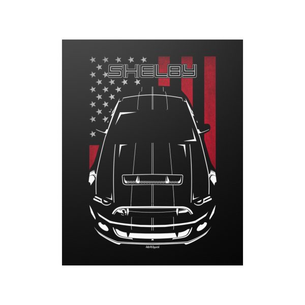 Ford Mustang Shelby GT500 S197 2013-2014 Black Stripes Poster - US Flag Print 16 x 20 inch by Auto Art Apparel