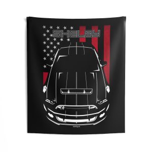 Ford Mustang Shelby GT500 S197 2013-2014 Black Stripes Tapestry - US Flag Wall Art 50 x 60 inch by Auto Art Apparel