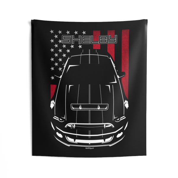 Ford Mustang Shelby GT500 S197 2013-2014 Black Stripes Tapestry - US Flag Wall Art 50 x 60 inch by Auto Art Apparel