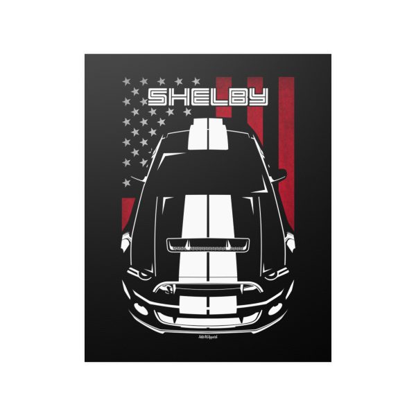 Ford Mustang Shelby GT500 S197 2013-2014 White Stripes Poster - US Flag Print 16 x 20 inch by Auto Art Apparel