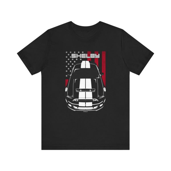 Ford Mustang Shelby GT500 S197 2013-2014 White Stripes T-shirt - US Flag Shirt by Auto Art Apparel
