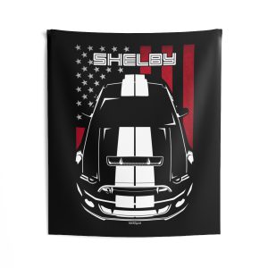 Ford Mustang Shelby GT500 S197 2013-2014 White Stripes Tapestry - US Flag Wall Art 50 x 60 inch by Auto Art Apparel