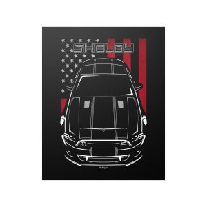 Ford Mustang Shelby GT500 Super Snake 2013-2014 Black Stripe Poster - US Flag Print 16 x 20 inch by Auto Art Apparel