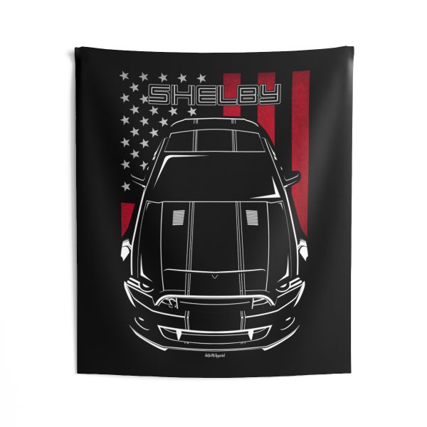 Ford Mustang Shelby GT500 Super Snake 2013-2014 Black Stripe Tapestry - US Flag Wall Art 50 x 60 inch by Auto Art Apparel