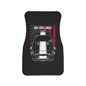 Ford Mustang Shelby GT500 Super Snake 2013-2014 White Stipe Car Mat - US Flag Floor Mats Front Carpet Floor Mats by Auto Art Apparel