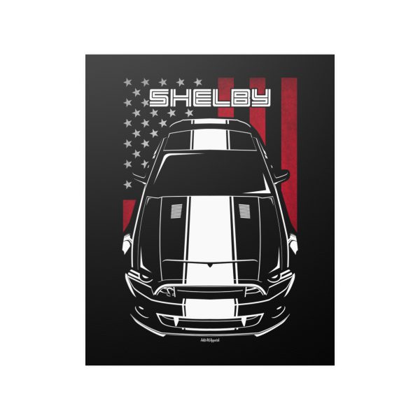 Ford Mustang Shelby GT500 Super Snake 2013-2014 White Stipe Poster - US Flag Print 16 x 20 inch by Auto Art Apparel