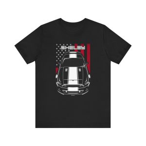 Ford Mustang Shelby GT500 Super Snake 2013-2014 White Stipe T-shirt - US Flag Shirt by Auto Art Apparel