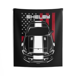 Ford Mustang Shelby GT500 Super Snake 2013-2014 White Stipe Tapestry - US Flag Wall Art 50 x 60 inch by Auto Art Apparel
