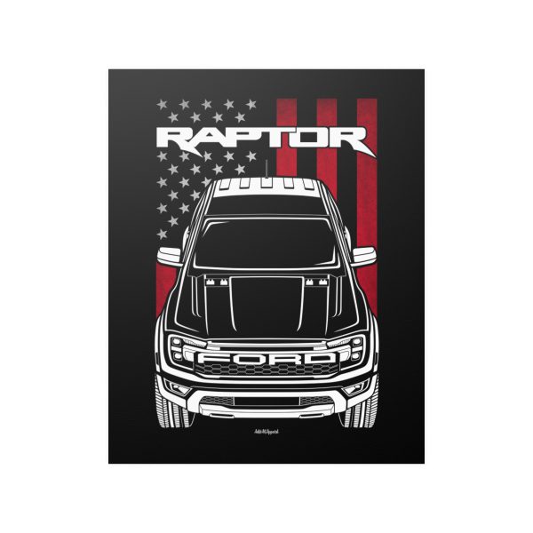 Ford Ranger Raptor 2023-2024 Poster - US Flag Print 16 x 20 inch by Auto Art Apparel