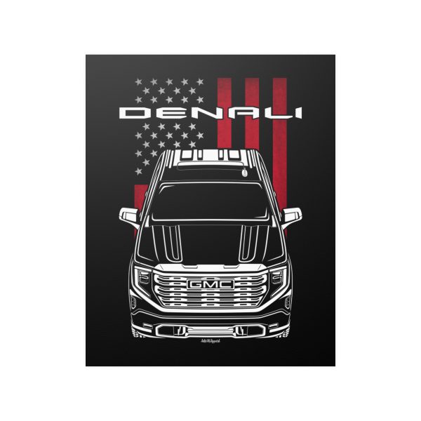 GMC Sierra Denali 2022-2024 Poster - US Flag Print 16 x 20 inch by Auto Art Apparel