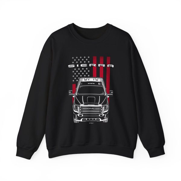 GMC Sierra HD 2020-2023 Sweatshirt - US Flag Crewneck Black by Auto Art Apparel