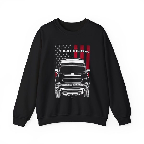 Hummer EV Sweatshirt - US Flag Crewneck Black by Auto Art Apparel