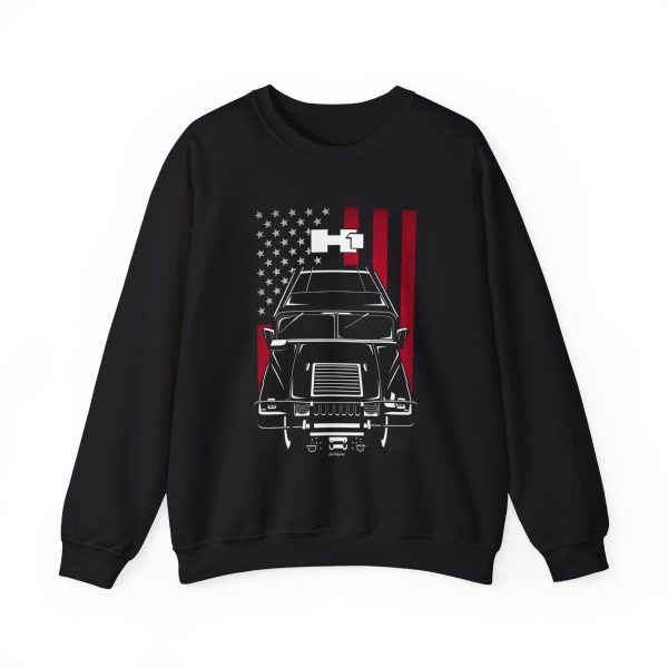 Hummer H1 Sweatshirt - US Flag Crewneck Black by Auto Art Apparel
