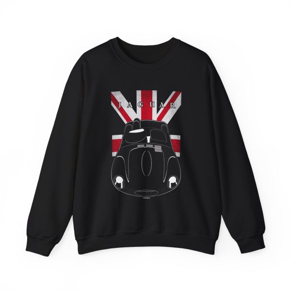Jaguar D Type Sweatshirt - UK Flag Crewneck Black by Auto Art Apparel