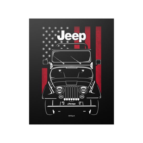 Jeep CJ 5 Willys CJ5 Poster - US Flag Print 16 x 20 inch by Auto Art Apparel