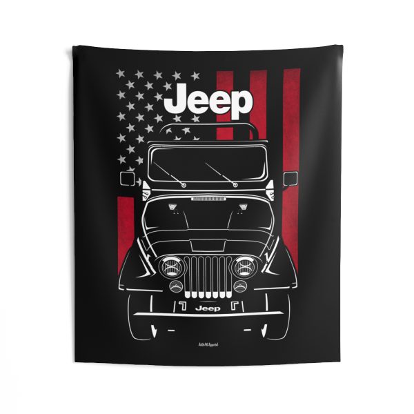Jeep CJ 5 Willys CJ5 Tapestry - US Flag Wall Art 50 x 60 inch by Auto Art Apparel